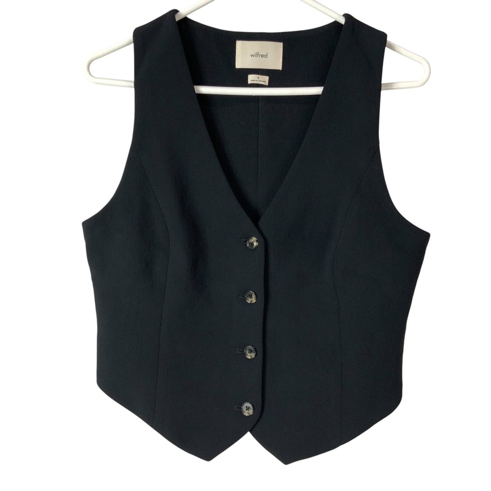Wilfred Aritzia Black Waistcoat Vest 8 Button V-Neck Sleeveless Tailored Crepe